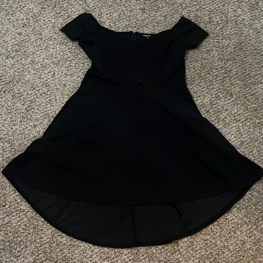 Black off the shoulder high & low dress with a cute small cut out in front